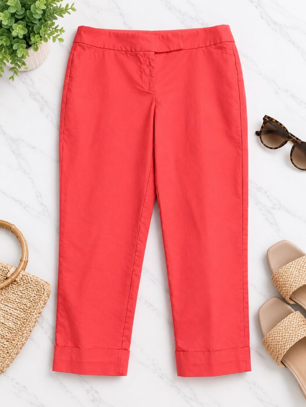 Ann Taylor Women's Size 6 Coral Pink Cropped Cuffed Ankle Pants